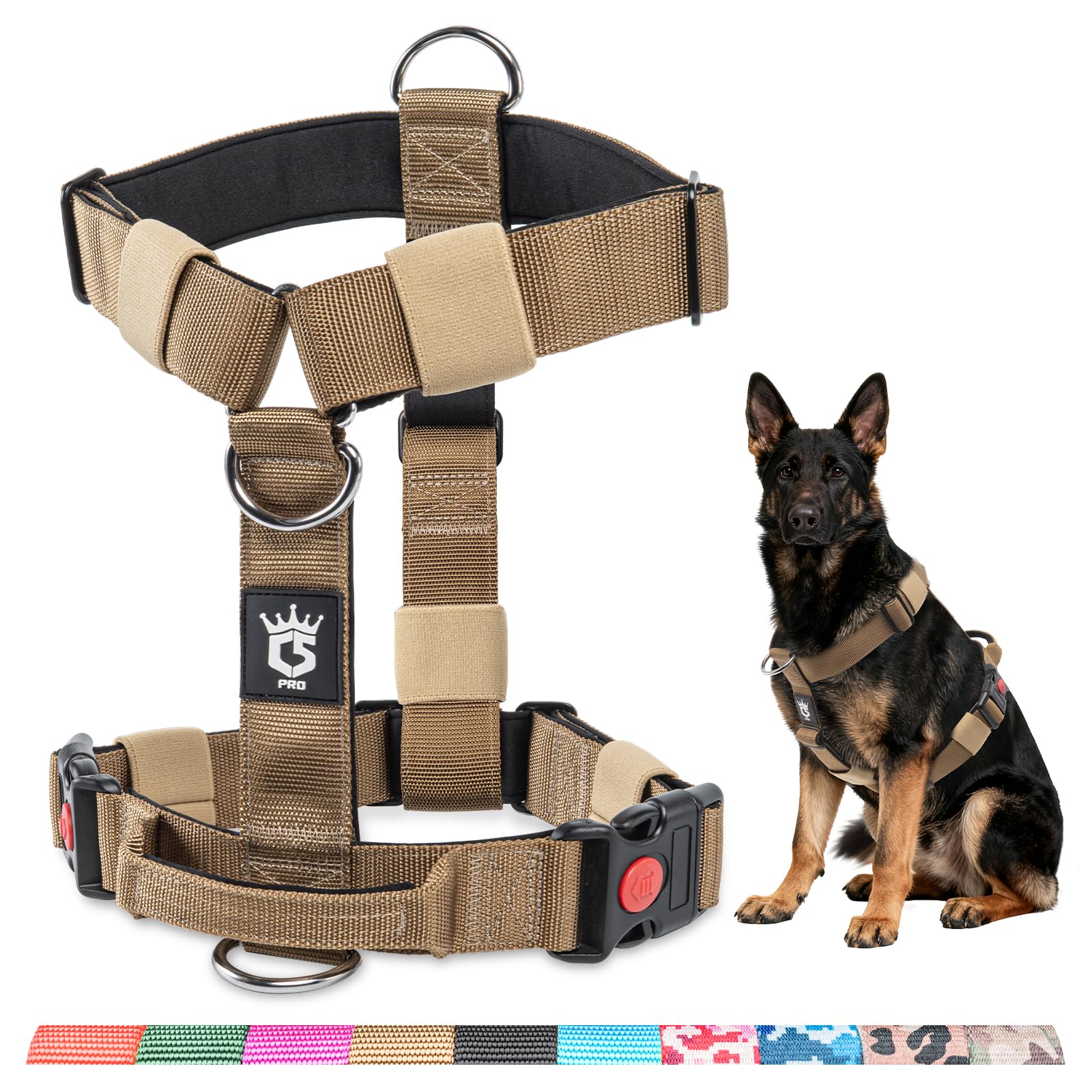 TSPRO Premium Ultraresistant No Pull Dog Harness for Medium to Large Dogs, Heavy Duty, Adjustable with Quick-Release Buckle & Padded Handle, for Walking, Hiking, Running (Khaki M)