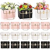 Pumtus 15 Pack Flower Paper Gift Bag, Bouquet Portable Flower Handbag Box with Metal Chain, Rectangle Wedding Gift Wrap Bag, Small Florist Carrier Bag for Arrangements, Valentine's Day, Birthday