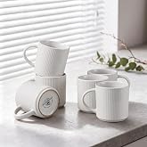 HaWare Coffee Mugs Set of 6, 12 Ounce Stoneware Cups with Handles | Fluted Design, Ceramic Catering Latte Mug for Cappuccino, Cocoa, Milk, Tea, Dishwasher&amp; Microwave Safe, Speckled Ivory White