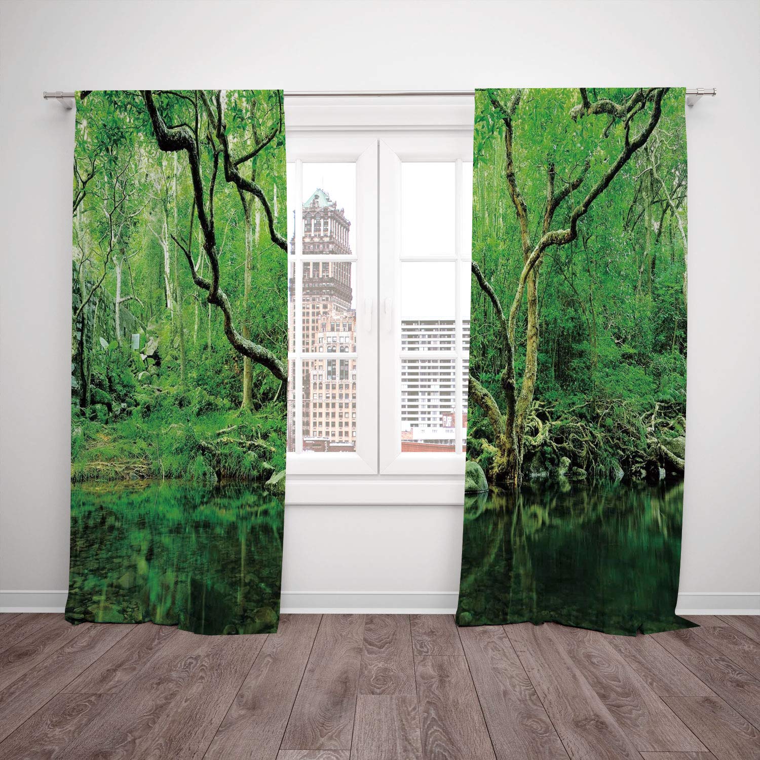 Thermal Insulated Blackout Window Curtain Green Decor Forest