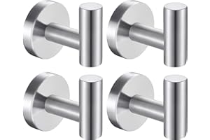 4 Pcs Wall Towel Hooks Coat Hook Bathroom Robe Hook Stainless Steel Heavy Duty Door Hanger Towel Robe Clothes Cabinet Closet 