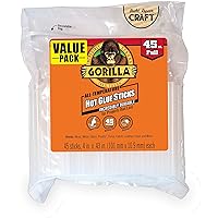 Gorilla Hot Glue Sticks, Full Size, 4" Long x .43" Diameter, 45 Count, Clear, (Pack of 1)