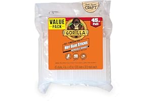Gorilla Hot Glue Sticks, Clear Glue, Full Size 4" Long x 0.43" Diameter, 45 Count (Pack of 1) - Safe for All Temperatures with Extended Working Time