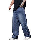 Men's Baggy Jeans Y2K Vintage Wide Leg Denim Pants Hip Hop Skater Jeans Loose Fit Trousers 2000s Streetwear