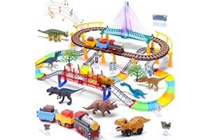HOLYFUN Toddler Train Set Toy, Electric Train Track and Dinosaur Track Playset for 3–8 Year Old Boys and Girls