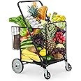 YITAHOME Super Jumbo Folding Shopping Cart Heavy Duty, Rolling Foldable Grocery Cart with Wheels, Portable Collapsible Utility Cart with Double Basket for Shopping Groceries Laundry Storage