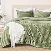 Geniospin Fleece King Size Comforter Set, Soft Fuzzy Fleece King Bedding Set, 3-Pieces Green Comforter Set for All Season, Warm Fluffy Comforter with 2 Pillow Cases