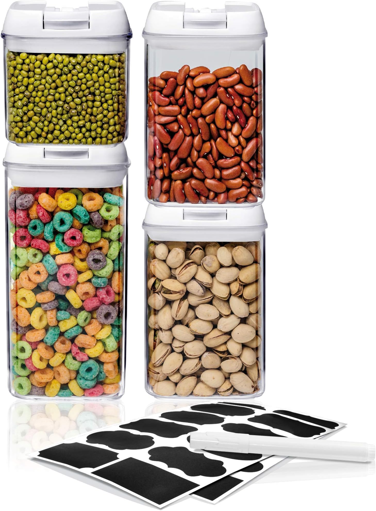 Airtight Food Storage Container Sets - Larger Sizes |Leak Proof & Interchangeable Lids| Pantry Organization| Premium Quality Clear Plastic with White Lids| BPA FREE (4-Piece Set)