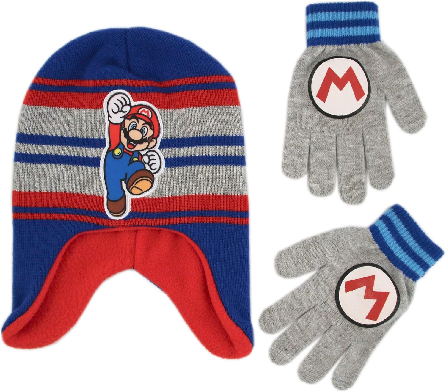 Nintendo Boys' Little Super Mario Hat and Gloves Cold Weather Set, Age 4-7: Clothing