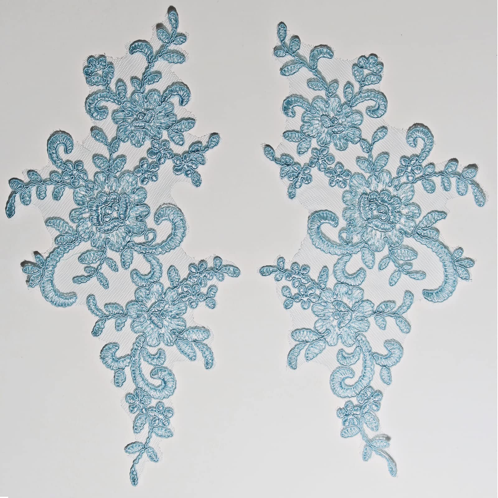 4 X Corded Embroidery Floral Lace Applique Wedding Motif Sew On Size: 25 cm x 12 cm :#39A (Light Blue)