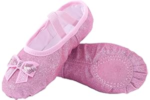 Anproity Ballet Shoes Girls Glitter Ballet Dance Shoes Split-Sole Practice Shoes Flats Soft Lightweight with Elastic Laces fo