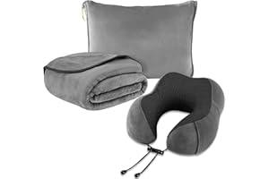 2-in-1 Travel Blanket & Neck Pillow – Large 50"×60" (127×152 cm) Soft Cozy Travel Blanket for Airplane, Car, Bus & Flights – 