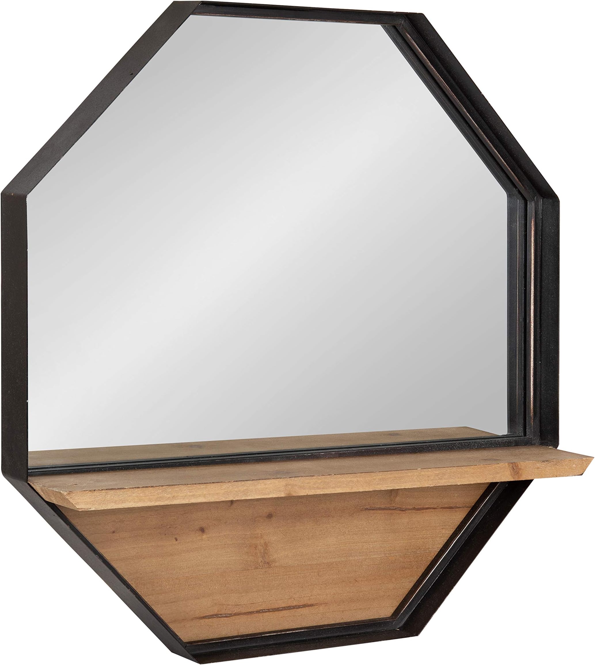 Kate and LaurelOwing Large Rustic Farmhouse Metal Octagon Wall Mirror with Shelf, Black