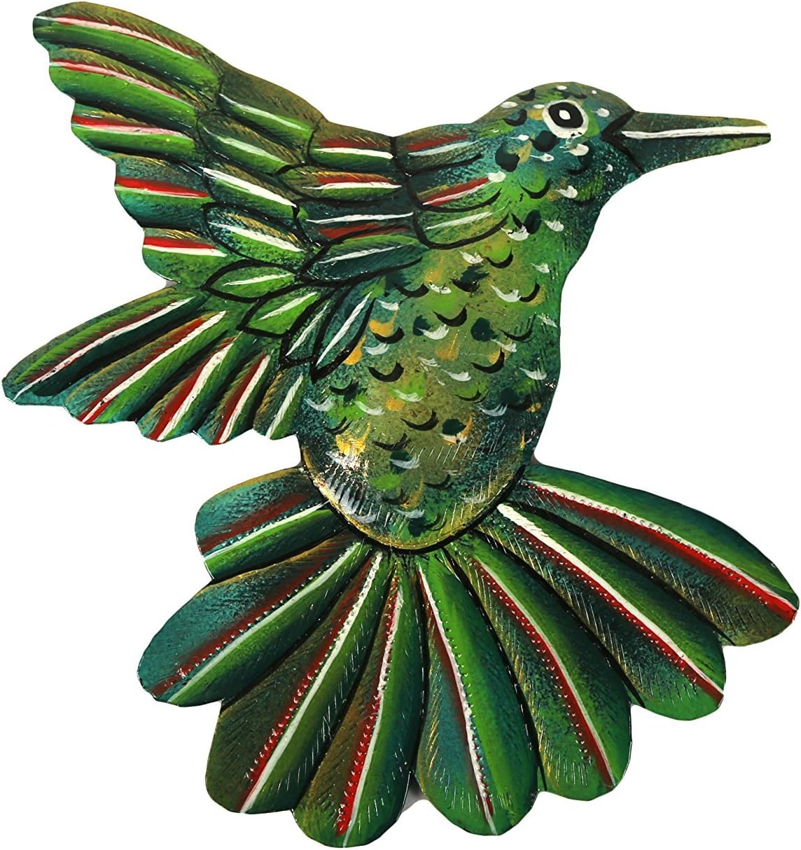 Global Handmade Hope Hummingbird Painted Metal Sculpture - Fair Trade Artwork from Haiti - Indoor or Outdoor Use