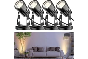 JIAQIYAN Spot Lights Indoor, LED Up Lighting, Plant Spotlight 120V, 3000K Warm White Light, Indoor Picture Decorative Lighting, 5.9ft Cord with Floor Pedal Switch (Base and Stake Included)