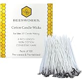 Beesworks 100 Piece Cotton Candle Wick 6" Pre-Waxed for Candle Making, Candle DIY