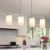 Mecgirn Island Light for Kitchen, Brushed Nickel Dining Room Light Fixture Over Table with Milk Glass Shade, 4-Light Linear C