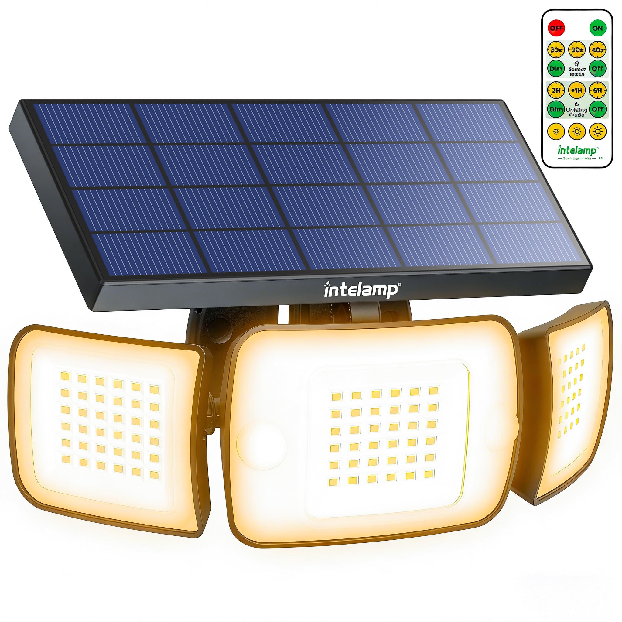 intelamp Solar Security Flood Lights Outdoor Motion Sensor with Remote Control,Waterproof Outdoor Solar Light Warm White for Garden Garage
