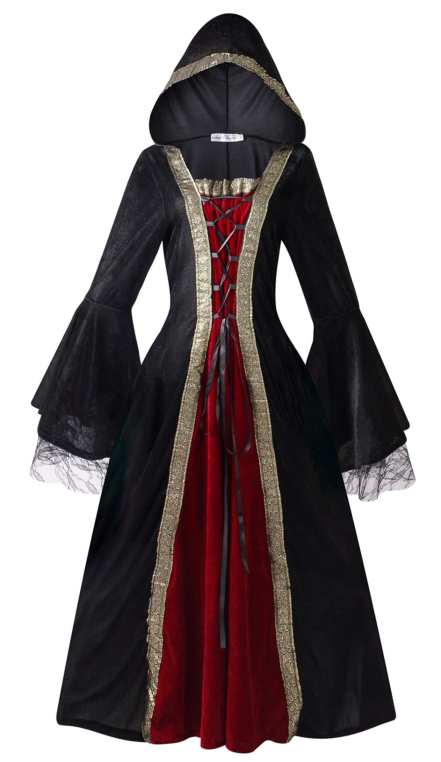 Photo 1 of Colorful House Womens Medieval Renaissance Princess Retro Gown Cosplay Costume Dress(XX-Large,Black(hooded))
