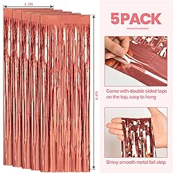 PABUES 5 Pack 3.3 x 6.6 FT Rose Gold Foil Fringe