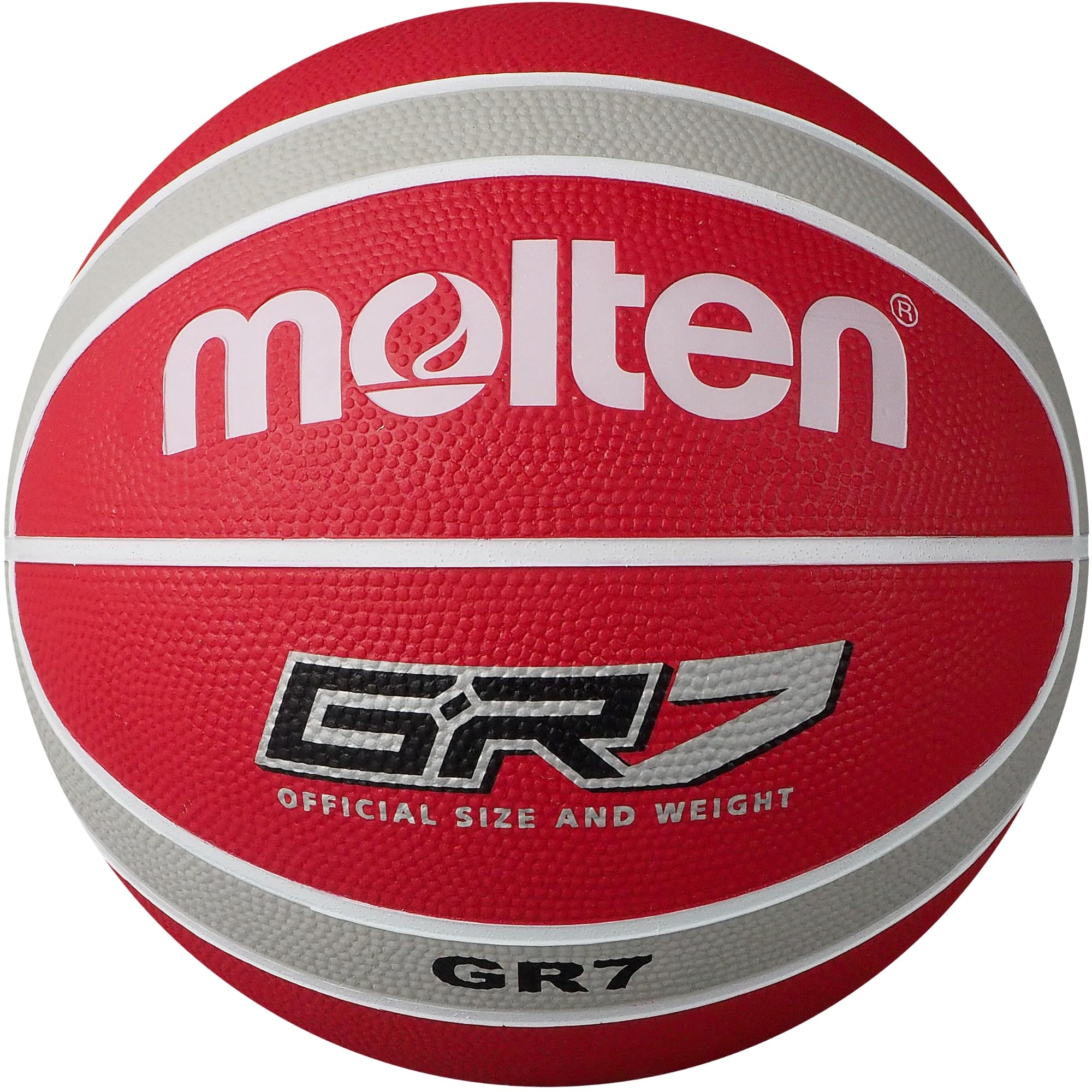 Molten GR Premium Rubber Basketball | Indoor/Outdoor Play | Durable Pro Pebble Grip Texture | Reaction Training | Size 7 | For Boys age 14 plus & Adults | Red & Silver
