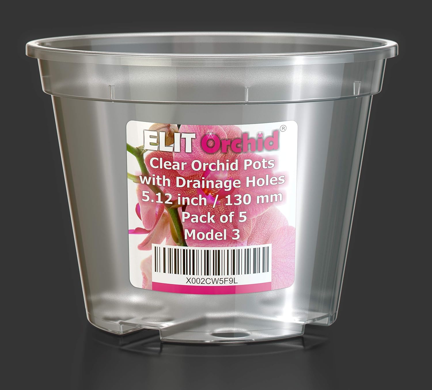 Orchid Pots with Holes - Drainage Clear Plastic Plant Pot Set - Pack of 5 pcs (5.12 inch)