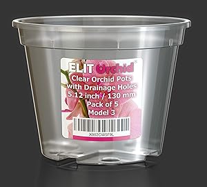 Orchid Pots with Holes - Drainage Clear Plastic Plant Pot Set - Pack of 5 pcs (5.12 inch)