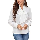 Women's Elegant Bow Tie Blouses Long Sleeve Casual Office Chiffon Shirt Business Work Tops