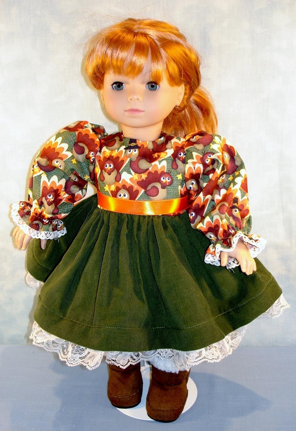 18 Inch Doll Clothes Turkeys on Green Thanksgiving Dress handmade by