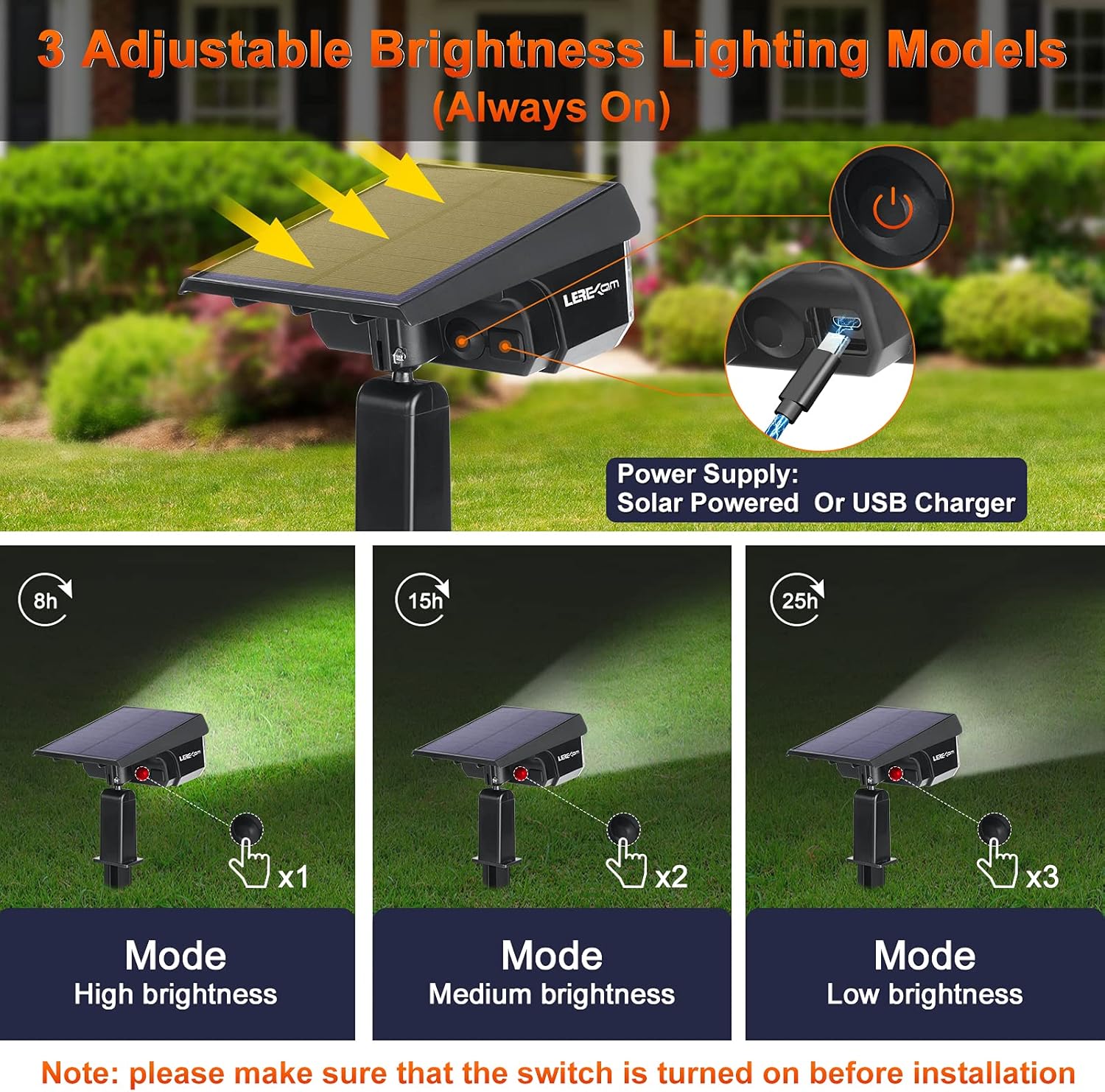 LEREKAM Solar Spot Lights Outdoor, IP65 Waterproof 40 LEDs Solar Landscape Spotlights, USB & Solar Powered Wall Lights Dark Sensing Auto On/Off, 3 Modes Outdoor Solar Garden Lights for Yard Porch 2 Pack - - 