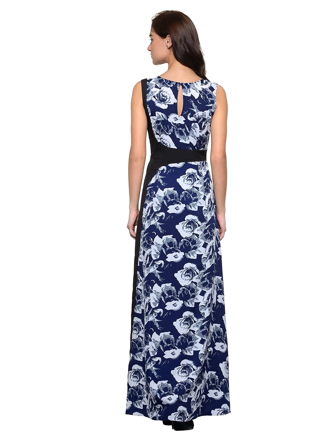 raas pr&ecirc;t women's crepe print asymetric maxi dress (blue,black)