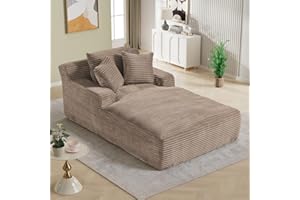BEQAI 50"W x 76"D Oversized Chaise Lounge Chair Indoor Boneless Reading Chair Plush Corduroy Recliner Large Deep Seat Upholstered Sleeper Comfy Sofa Bed Couch with 3 Pillows for Living Room Bedroom, Camel