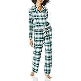 Amazon Essentials Women's Flannel Long-Sleeve Button Front Shirt and Pant Pajama Set