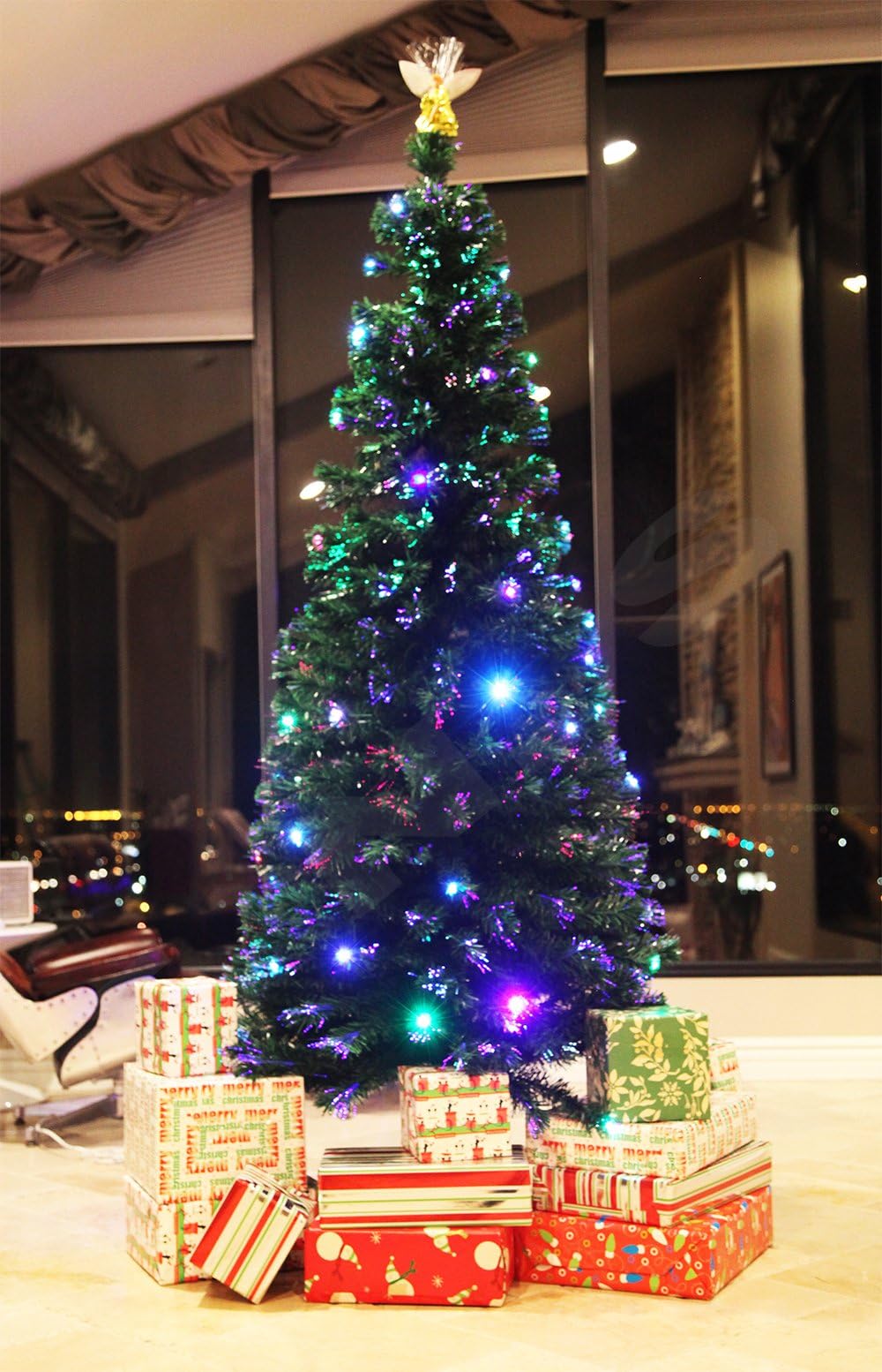 XmasBuddy 7 FT PRE-LIT Multi Color LED Lights & Fiber Optic Christmas Tree with Angel Topper