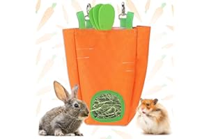 Estivaux Rabbit Hay Feeder Bag Carrots Guinea Pig Hanging Hay Feeding Bag with Hole Pet Storage Dispenser for Chinchilla Hamster Bunny Small Pet Animals