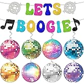 80's 90s Disco Themed Party Decorations Let's Boogie Banner Disco Ball Hanging Swirls Backdrop 70s Hanging Decor For Classroom Throwback Party Decorations Back To 60s 70s 80s 90s Dance Decade Party