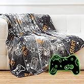 SOCHOW Glow in The Dark Gaming Blanket for Gamers, Soft Cozy Gamepad Game Controller Throw Gift Toys for Teens Youths Adults, Birthday Easter Room Decor Blanket, Grey 50 x 60 Inches