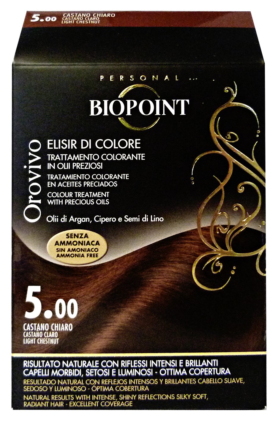 Biopoint Orovivo - Tinte para el cabello (tono castaño claro 5.0) - 60 ml.