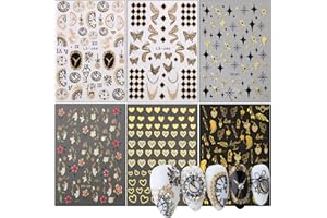 VEZOCIM Gold Nail Art Stickers Decals, Clocks Watches Flowers Leaf Butterfly Love Heart Stars Wing Nail Self-Adhesive Sticker Design, Nail Transfer Decal Supplies for Women Girls Manicure Charms Decorations