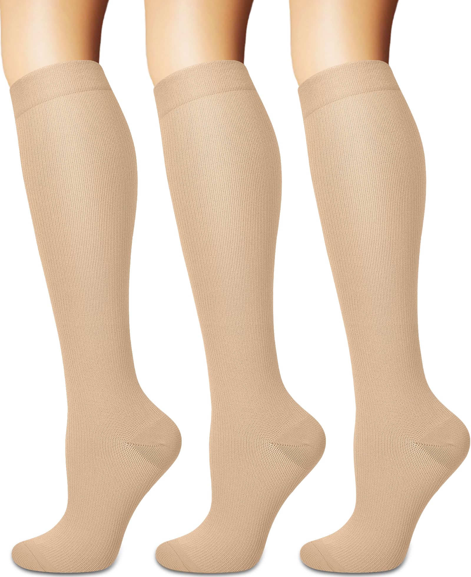 Photo 1 of **MISSING PARTS**Sooverki Compression Socks for Women and Men Circulation (3 Pairs) is Best Support for Running Athletic Work Travel Cycling Gift for Her Nude Plain Wide Calf Nylon Fabric