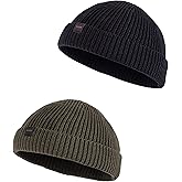 DASMINI 2 Pack Fisherman Beanie Hats for Men Women,Knit Trawler Skull Cap,Watch Cap,Spring Fall Winter Warm Short Hats