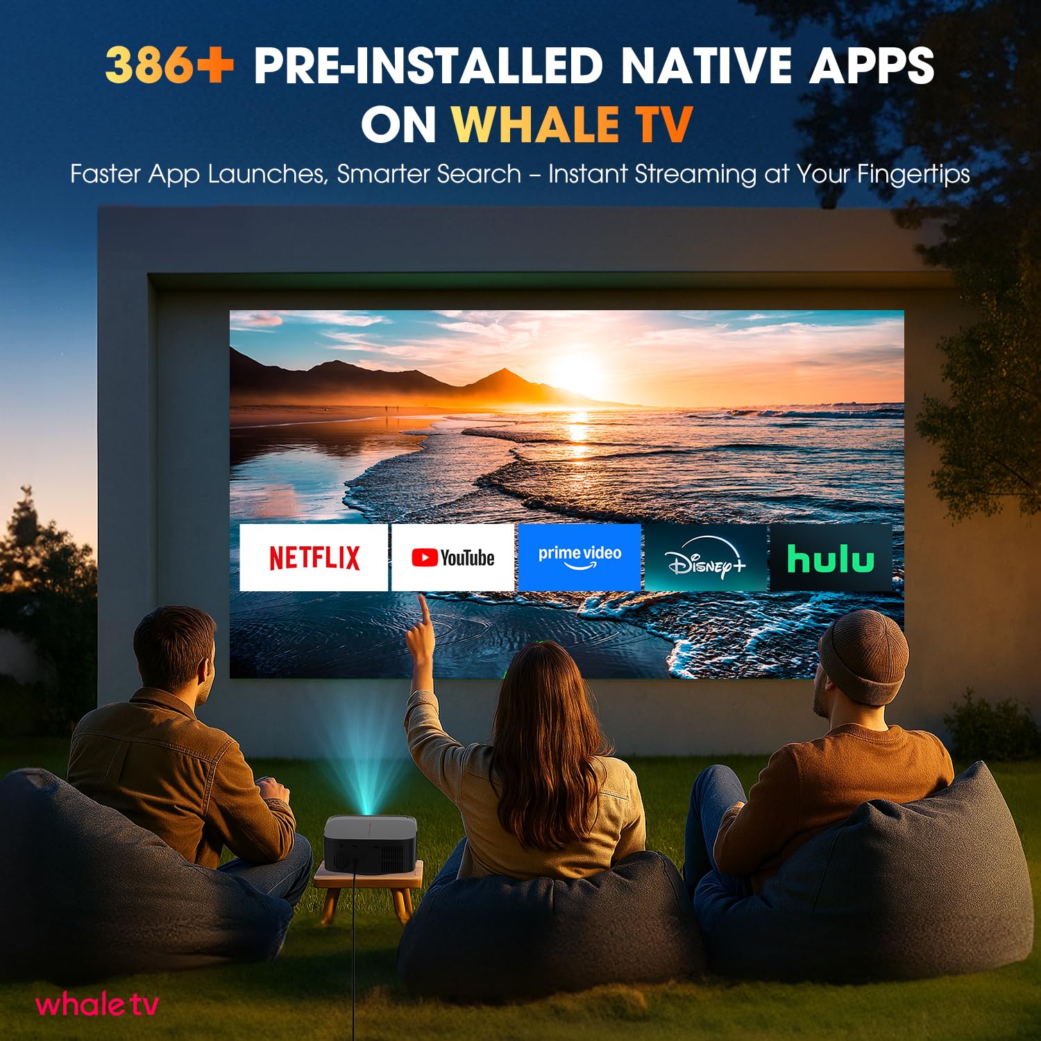 [386+ Built-in Apps] DBPOWER E2 Smart Projector with WiFi and Bluetooth, Native 1080P Mini Projector Compatible with Netflix, Youtube, Disney+, Hulu, Max & Crunchyroll, Electric Focus & Carry Case