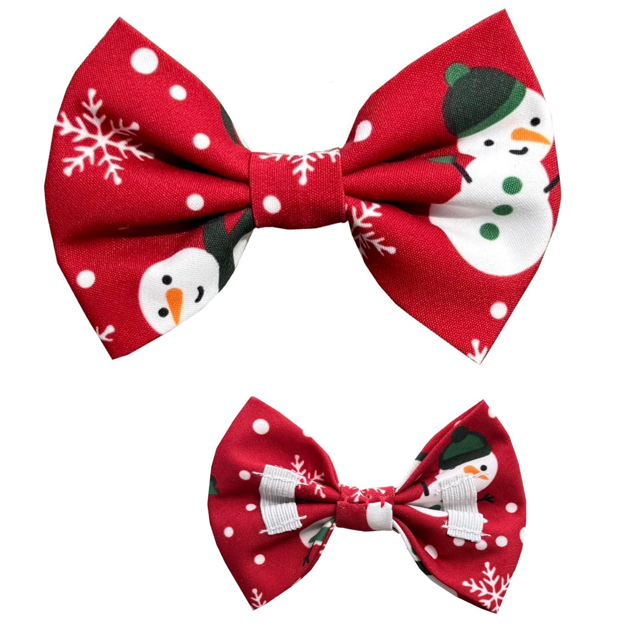 New Dogs Bow Tie CHRISTMAS Elastic Band attach COLLAR ACCESSORY Handmade UK (large, red Snowman)