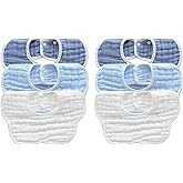 MUKIN Baby Drooling Towel, Snap Bibs, Muslin Bibs, 6 Pack, Adjustable, Soft Cotton