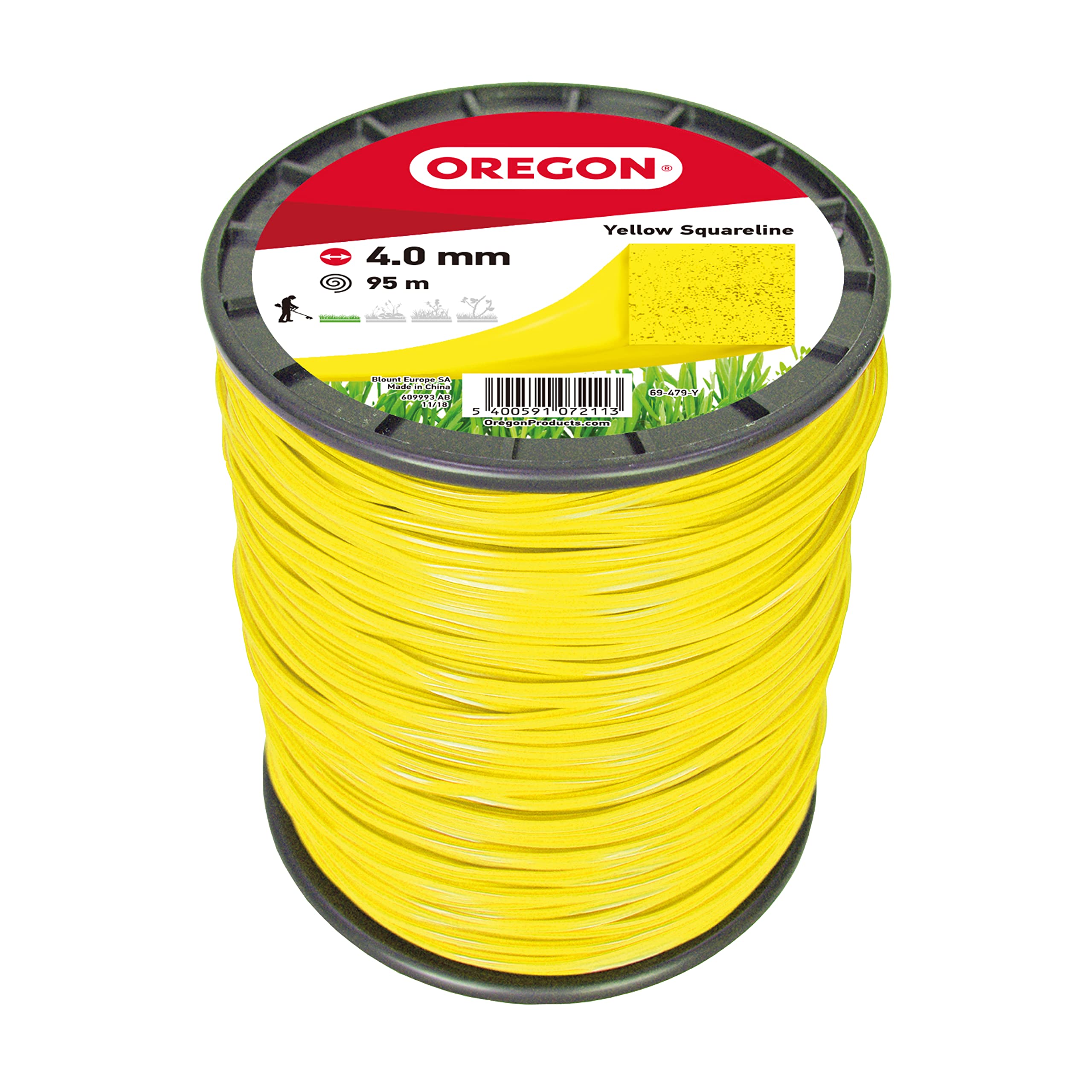 Oregon Yellow Square 4mm Strimmer Line, Trimmer Line Tackles Long Grass, Weeds, Edges & Thick Vegetation, Professional Heavy Duty Nylon Strimmer Wire, Fits Most Standard Models, 4.0mm x 95m (69-478-Y)
