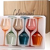 Colorsavant Colored Wine Glasses Set of 6-16OZ Colorful Wine Glass with Stem【HandBlown】 Muted Wine Glasses Colored Set,Wine Gifts for Valentine's Day