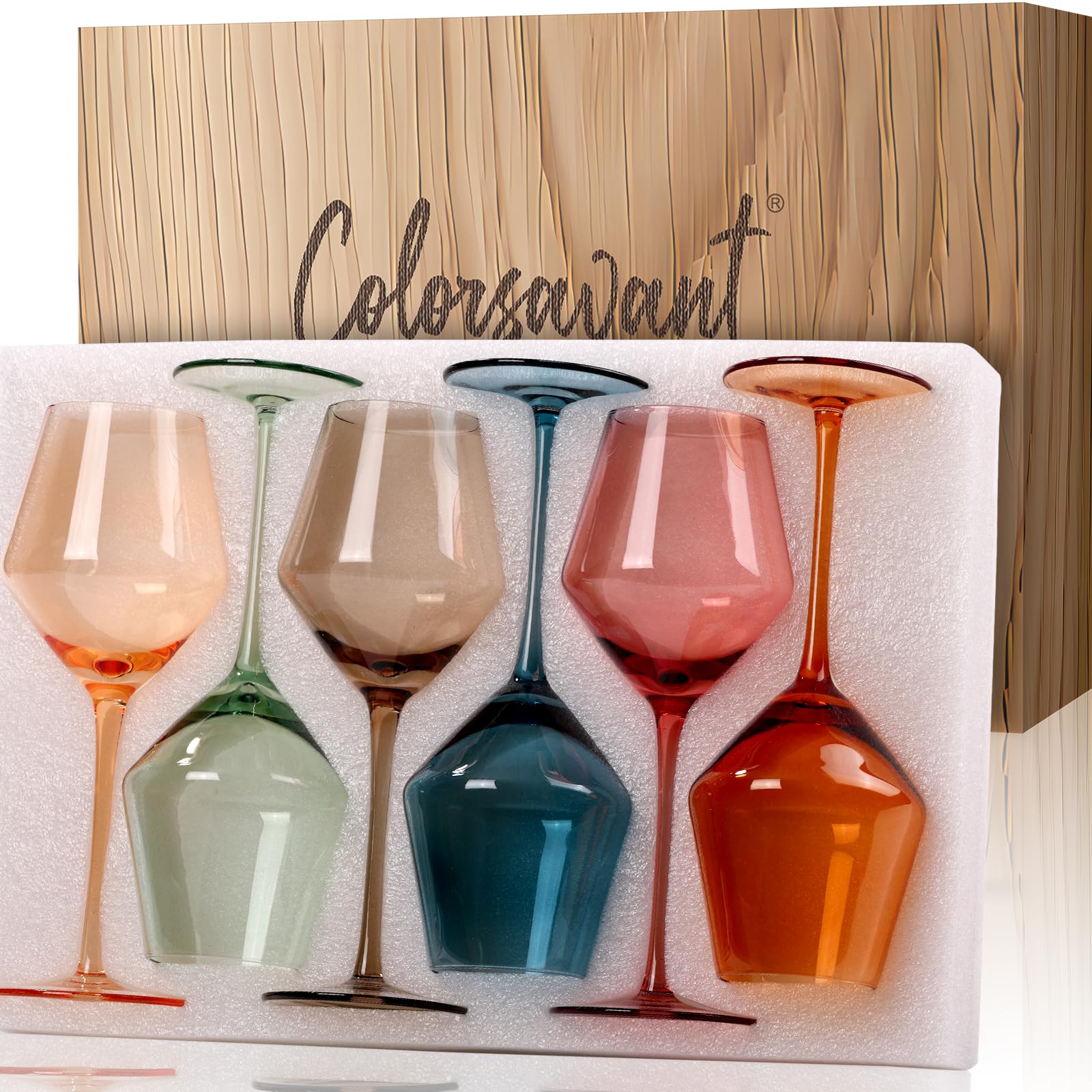 Photo 1 of Colorsavant Colored Wine Glasses Set of 6-16oz Colorful Wine Glass with Stem?HandBlown? Muted Wine Glasses Colored Set,Wine Gifts for Birthday Women Party