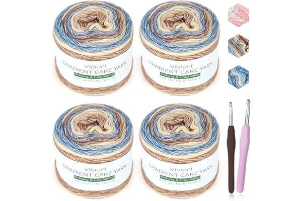 Katech Fairyland Yarn for Crocheting Knitting-Gradient Yarn Cake-4 Pack of 100g/3.52 oz-Soft DK Light Weight #3-60% Cotton 30% Acrylic 10% Wool-Perfect for Scarves, Shawls, Blankets and Garments(A)