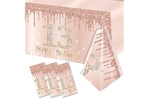 EXCELLOON 3 Pack 13th Birthday Tablecloth Decorations for Girls, Pink Rose Gold Happy 13 Birthday Theme Table Cover Party Supplies, Thirteenth Year Old Plastic Disposable Rectangular Table Cloth Decor