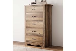 LINSY HOME 5 Drawers Dresser for Bedroom, Wood Bedroom Dresser Modern Drawer Chest, 5 Chest of Drawer, Tall Dresser for Closet, Dressers Organizer for Living Room, Closet, Hallway
